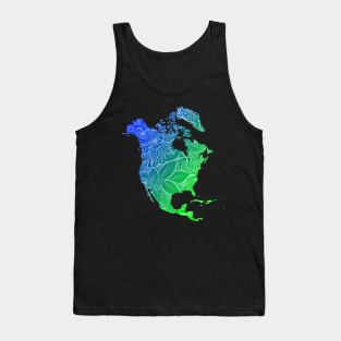 Colorful mandala art map of North America with text in blue and green Tank Top